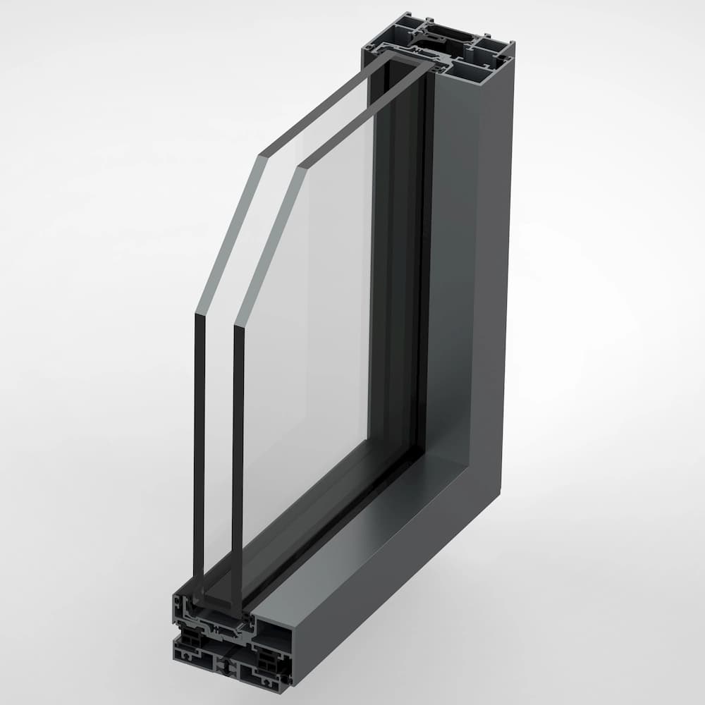 Vetro Casement hinged door render viewed from outside, showing the concealed sash and flush outer face